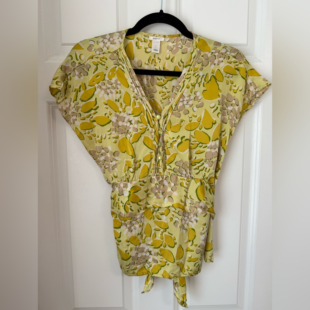 Y2k Silk Old Navy Women’s Blouse Floral Tie Back Babydoll Fairy Vintage‎ Sz M